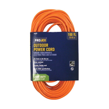 Projex SJTW Extension Cord, 16 AWG, Indoor/Outdoor, 16/3, 1 Outlets, Orange, PVC, 100 ft OU163JTW100OGP
